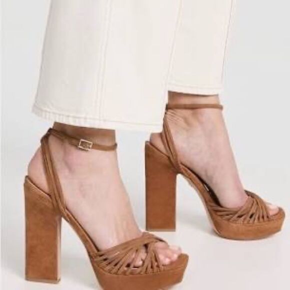 Veronica Beard Fletcher Hazelwood Brown Block Heel Suede Platform Sandals Sz 10 - Picture 2 of 8